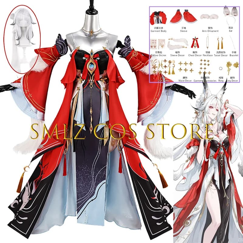 Tidecaller Moonfox Cosplay Game Wuthering Waves Costume Woman Moon Fox Dress Prop Wig Set Halloween Party Play Outfit