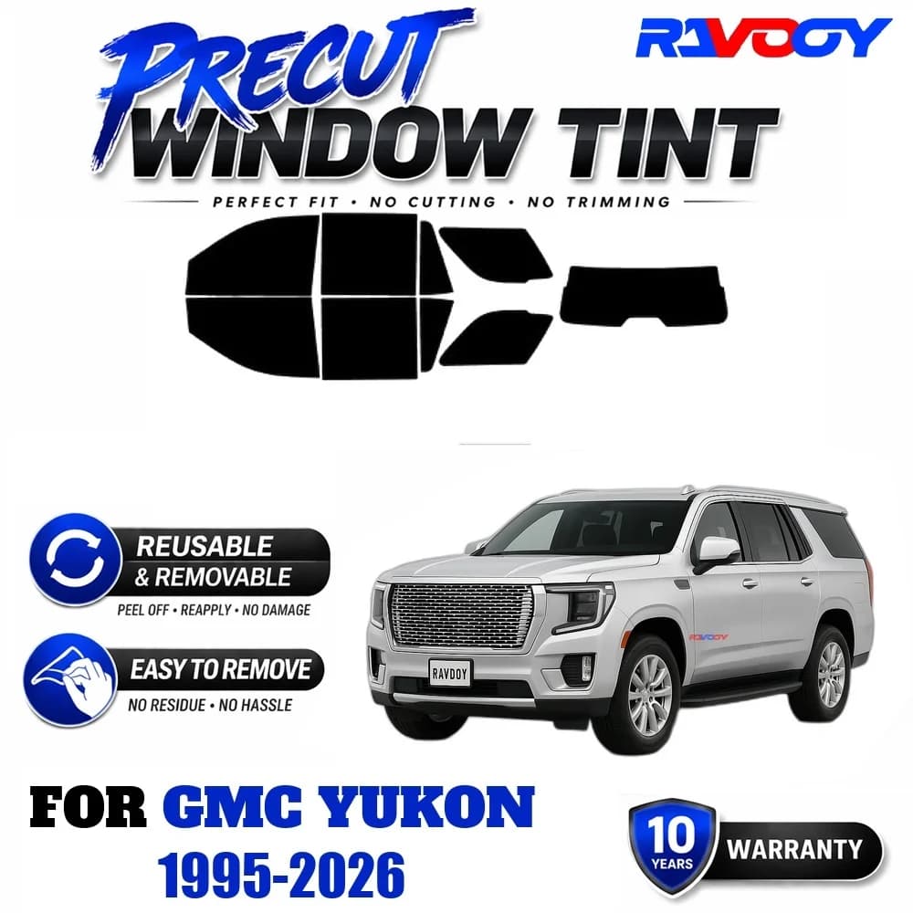 RAVOOY Precut Window Tint, Reusable Removable EPU Film, Custom Fit for Gmc Yukon 1995-2026, UV Heat Protection
