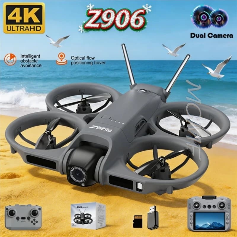 Nuovo Mini Drone Z906 Professionale con Doppia Fotocamera 4K HD, WIFI FPV, LCD, Quadricottero RC per Fotografia Aerea, Aeroplano Telecomandato