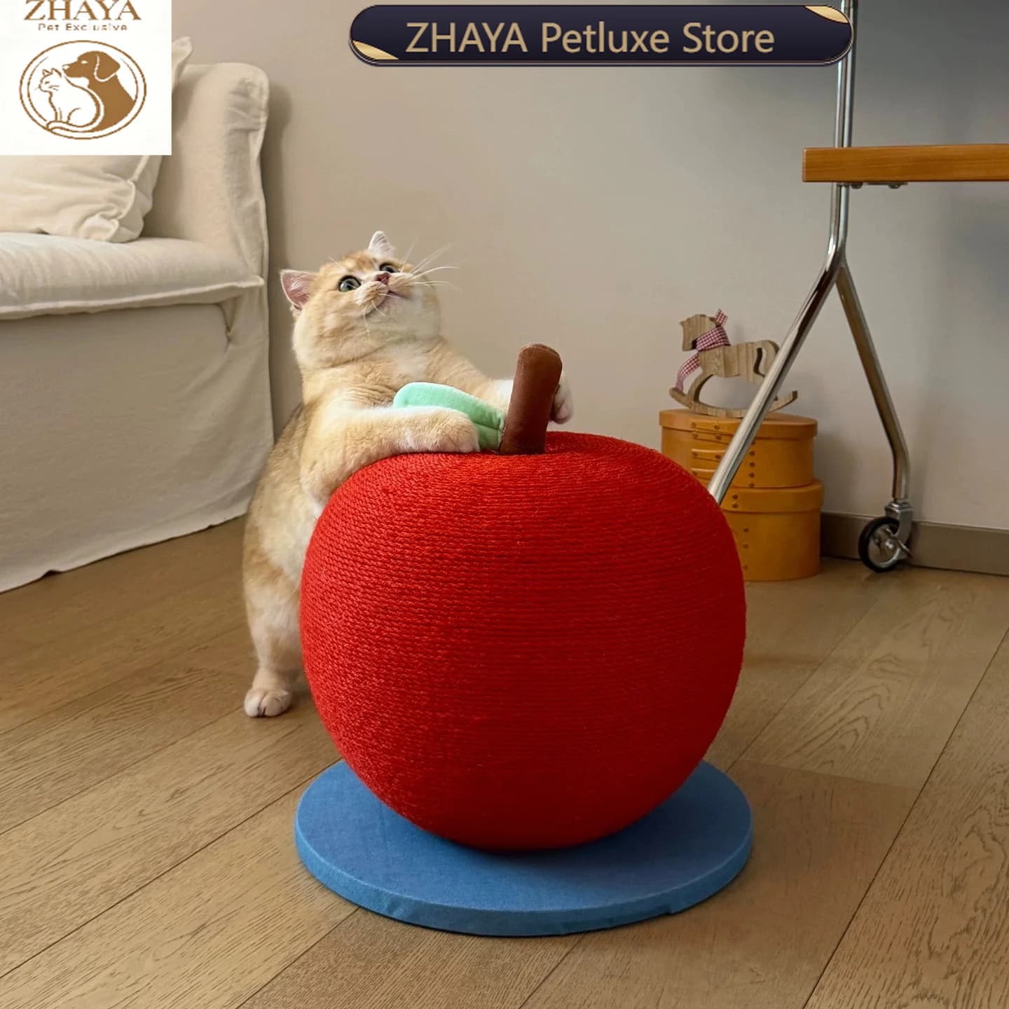 ZHAYA Big Apple Cat Scratcher Durable Sisal Vertical Climbing Tree Non Slip Post Claw Sharpening Kitten Play Toy Center
