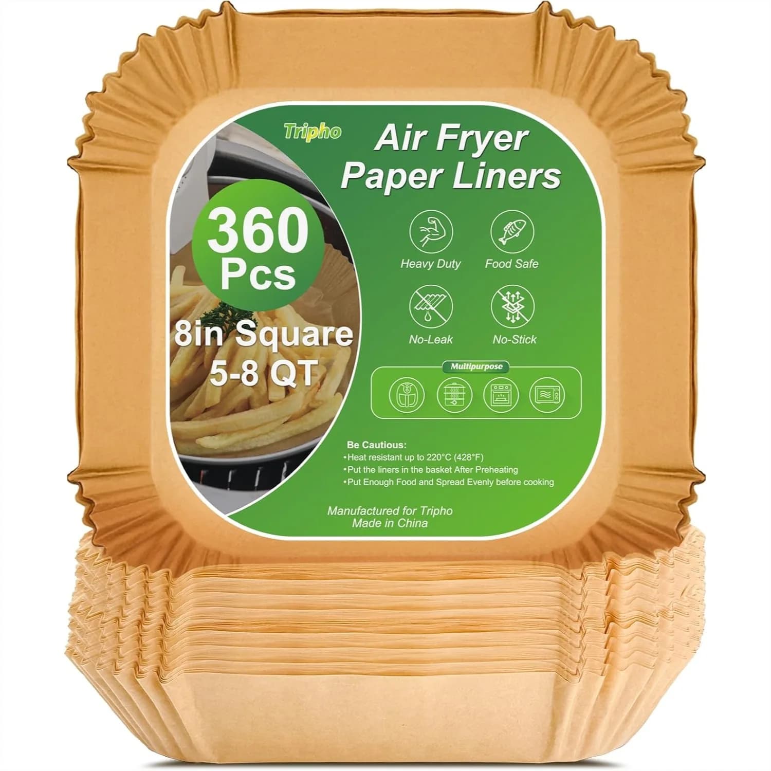 360 Pezzi di Carta da Forno Quadrata Non Sbiancata da 8 Pollici per Friggitrice ad Aria, Rivestimenti Antiaderenti e Impermeabili per Cestello Airfryer