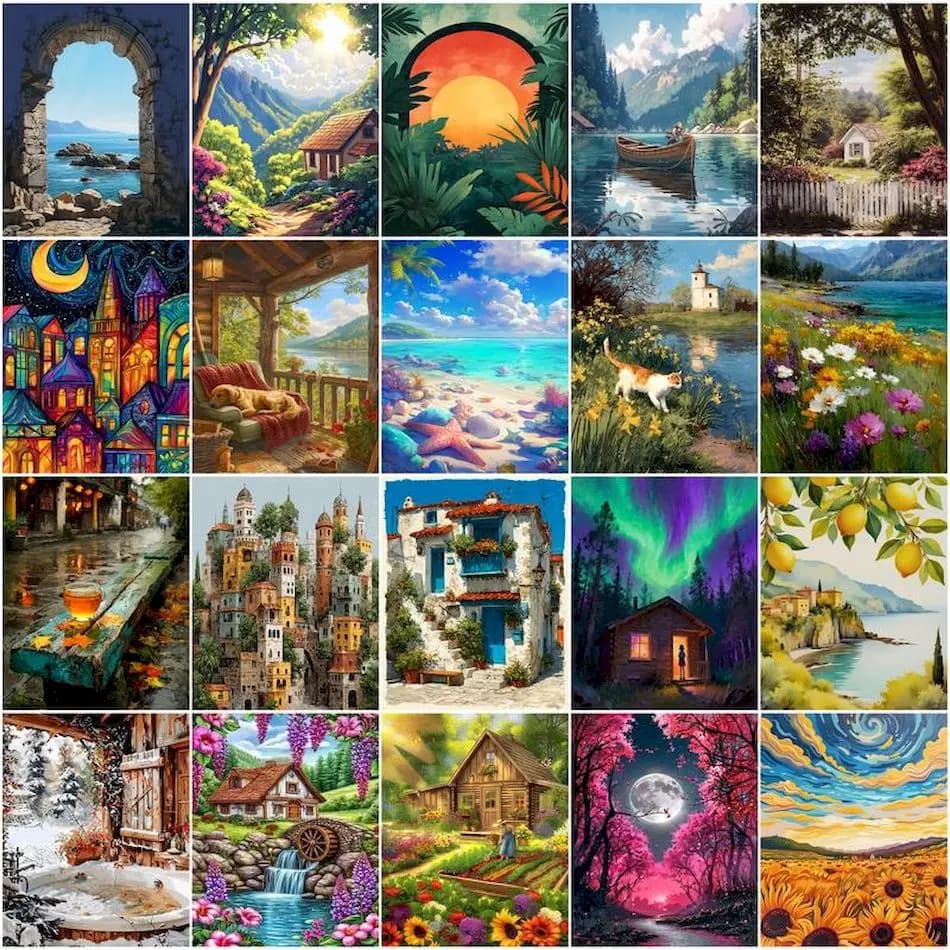 1pc frameless Painting By Numbers For Drawing on canvas Landscape Acrylic Paints Coloring By Numbers Handmade Art Supplies Wall