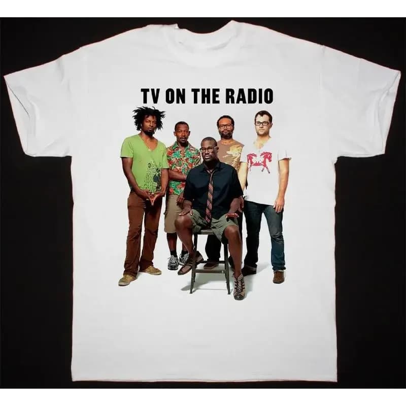 Nuova maglietta bianca con stampa del gruppo New Tv On The Radio Band, tutte le taglie