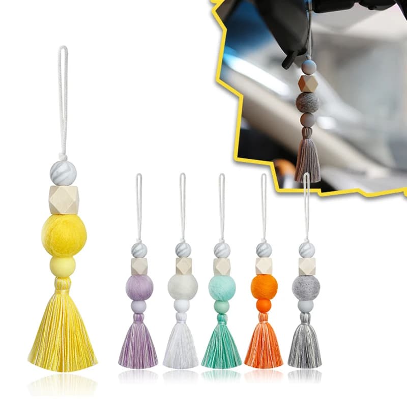 Ciondolo per aromaterapia per auto ornamenti appesi perline in legno naturale palla di feltro ornamenti appesi diffusore di profumo accessori per auto