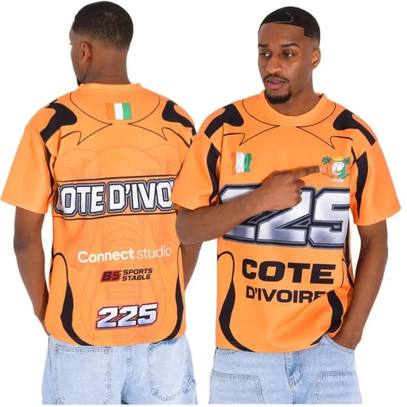 2026 Ivory Coast African Theme Short-Sleeve T-Shirt with 3D Elephant Pattern 225 Number Flag Badge Loose Fit Unisex Fan T-Shirt