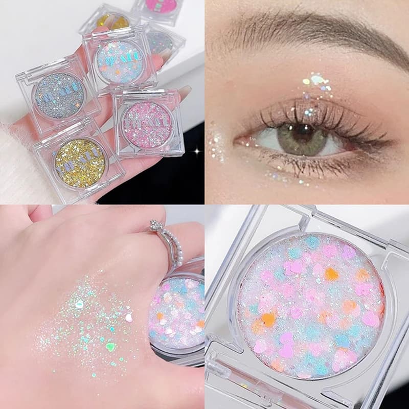 DIKALU Glittered umbrella gel with Paillettes a Cuore, Blue Cream Rose Gold with Stars/Lune, Silk Paillettes for Nails, Colla for Makeup Body and Eyes for Party