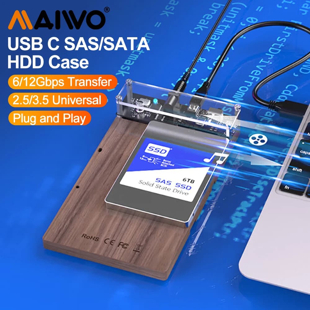 Docking station per disco rigido SAS MAIWO per custodia per disco SSD HDD da 2,5/3,5" SATA a USB 3.0 tipo C custodia per disco rigido esterno per custodia per PC