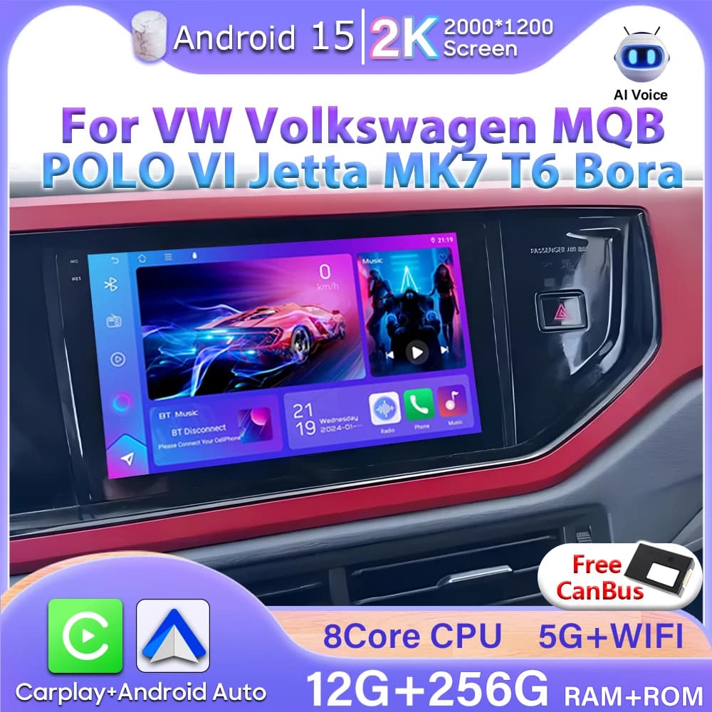 For VW Volkswagen MQB POLO VI Jetta MK7 T6 Bora Android 15 GPS Navigation Carplay Video Car Radio Car Monitor Display Screen DVD