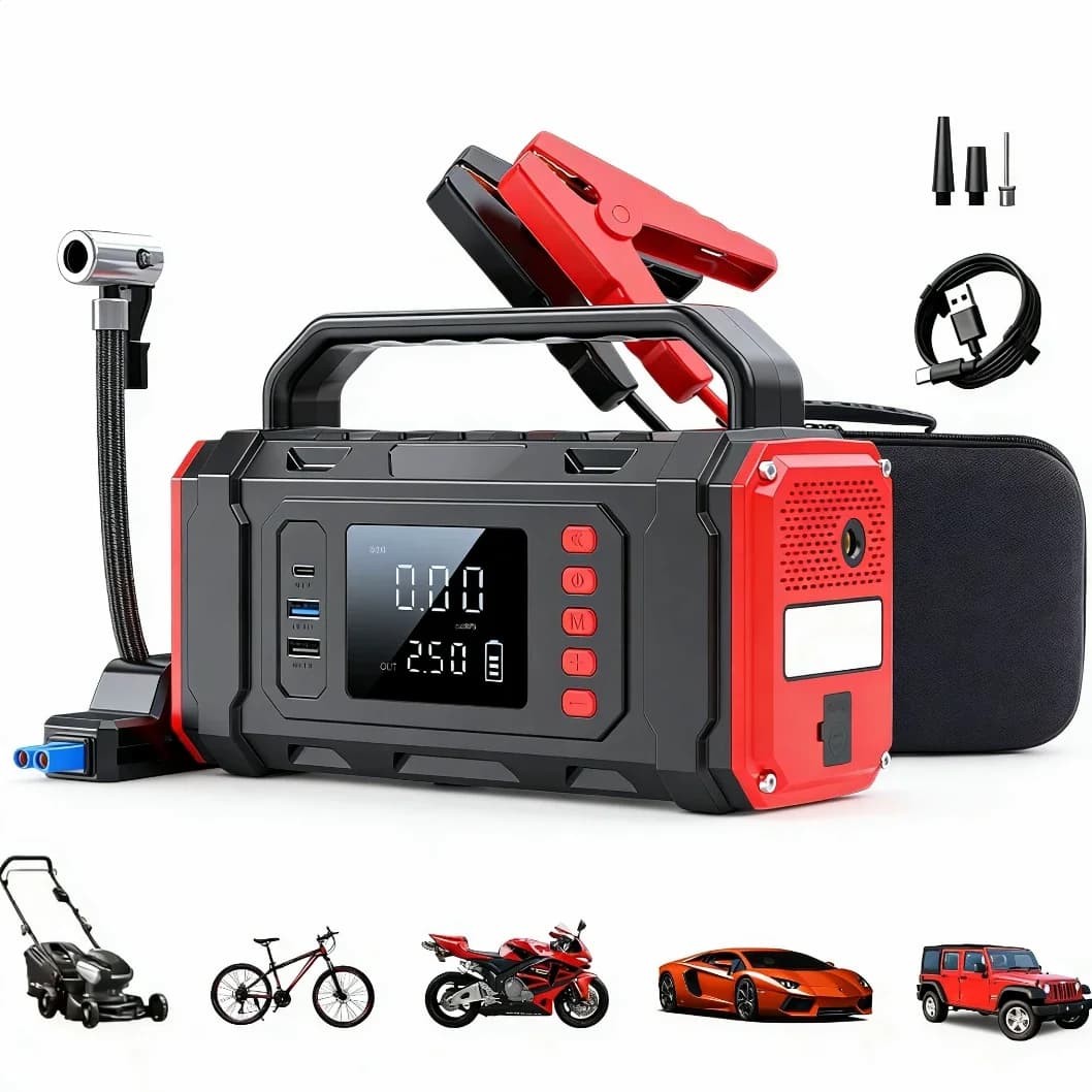 Avviatore d'Emergenza Multifunzione per Auto 5000A di Picco, Compressore d'Aria 150PSI, Gonfiatore Pneumatici, Power Bank Portatile di Emergenza