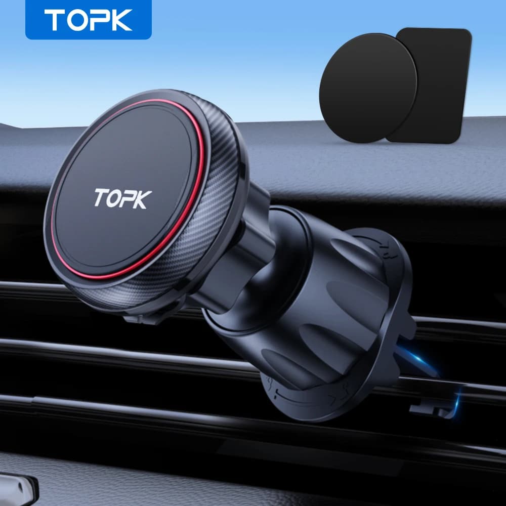 TOPK Car Phone Magnetic Support - Air Grip Support with 6 N52 Resistant Magnets, 360 ° Universal Rotation for iPhone17 and all Cell Phones