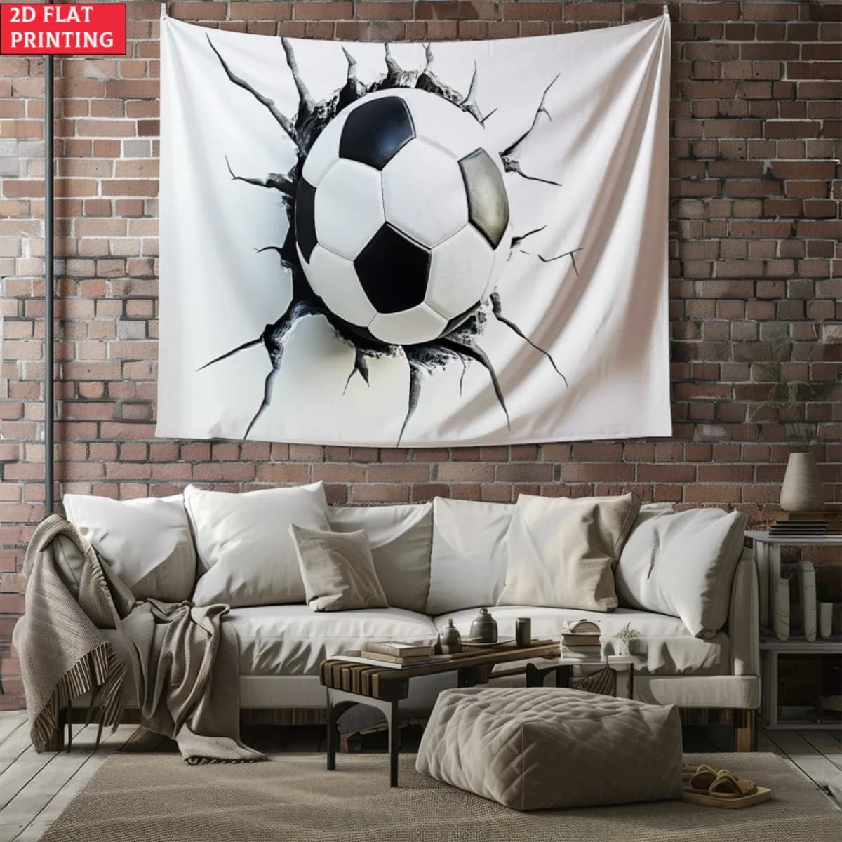 Soccer ball breaking wall tapestry football theme wall hanging sports decor living room bedroom gym studio decoration for fans
