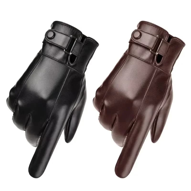 Men's Winter Gloves Genuine Leather Gloves Hot and Velvet Touch Screen Gloves Outdoor Cycling Gloves Guide PU Motorcycle Gloves