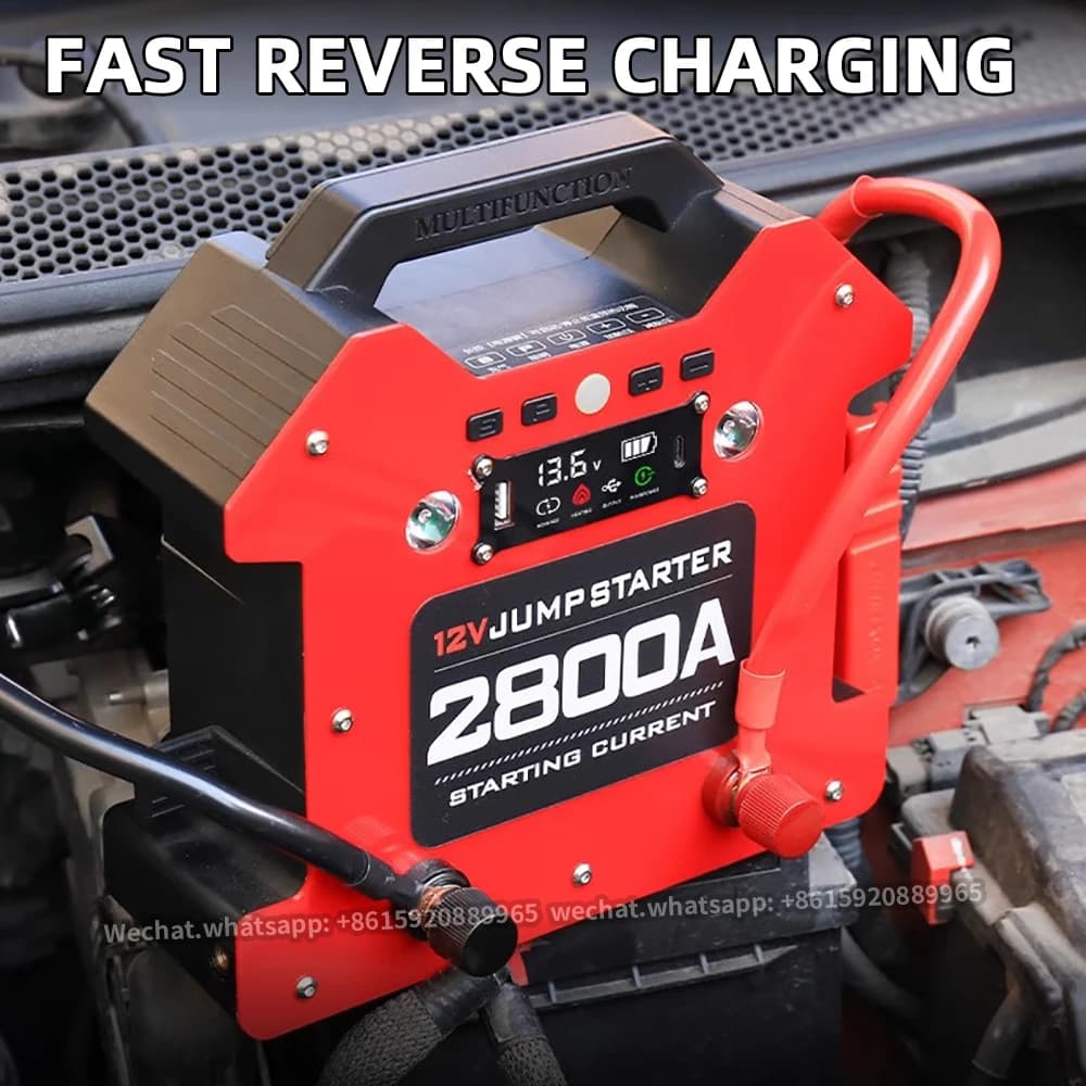 Avviatore di emergenza per auto portatile 4 in 1 Power Bank 2800A con gonfiatore per pneumatici con compressore d'aria 150PSI e caricatore USB - Batteria booster