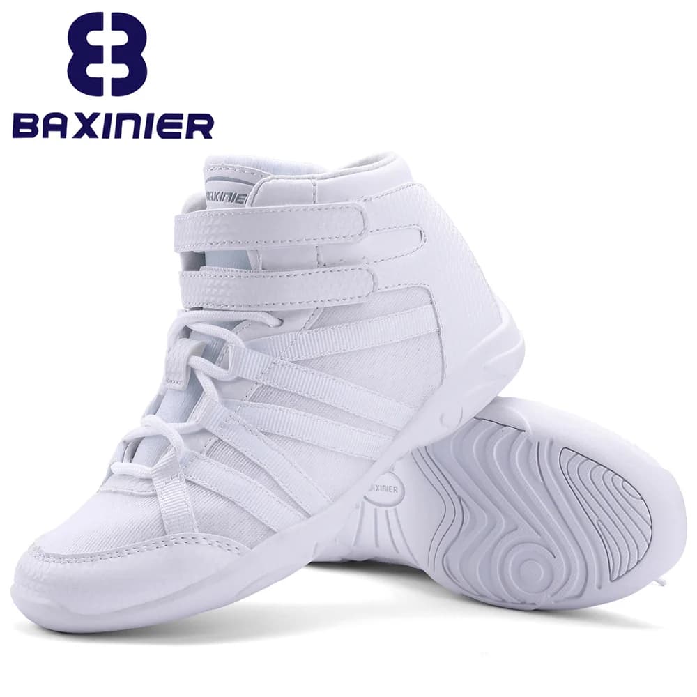BAXINIER Scarpe da cheerleader alte bianche per ragazze Scarpe da ginnastica da competizione leggere per giovani cheerleader Scarpe da tennis da ballo per allenamento