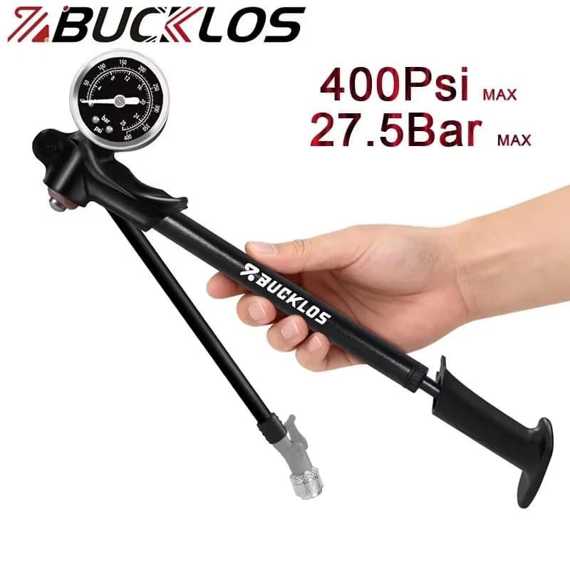 Pompa per Bici Portatile ad Alta Pressione BUCKLOS 400 PSI 27.5 Bar con Manometro 360° ° Tubo Flessibile Rotante per Biciclette MTB e da Strada
