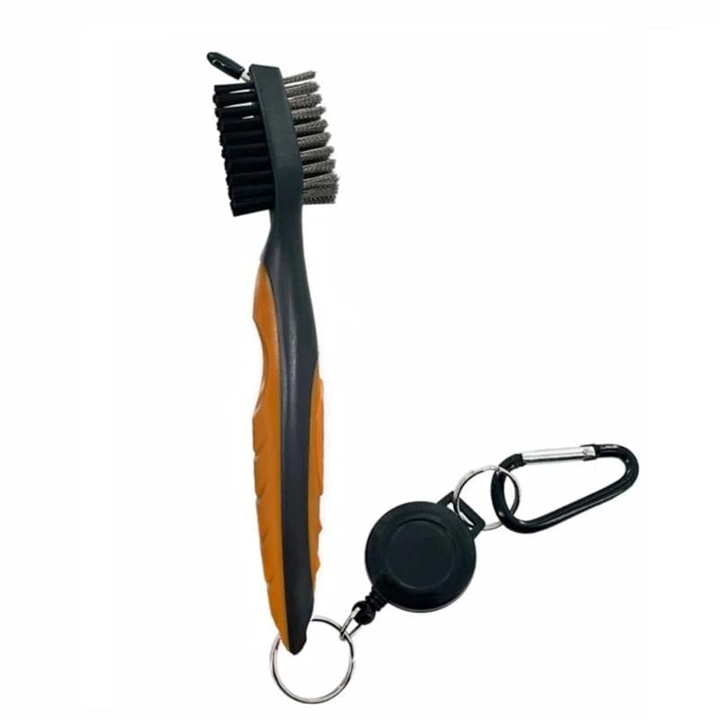Spazzola per da golf Pulitore a doppia faccia Spazzola per pulizia con moschettone Pratico pulitore per palline da
