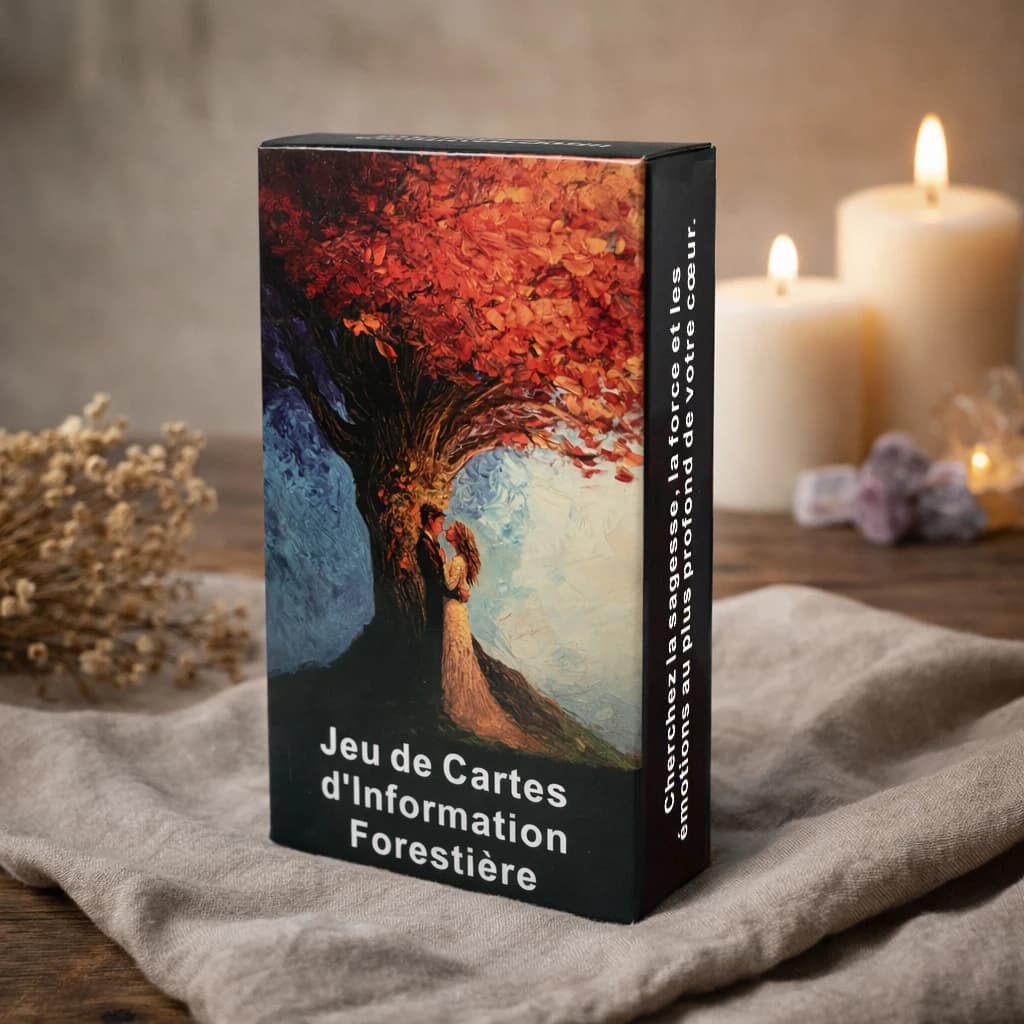 Carte con parole chiave sulle informazioni forestali in versione francese, serie Tarot, 56 carte oracolo per la guarigione mentale e guida emotiva (12×7 cm)