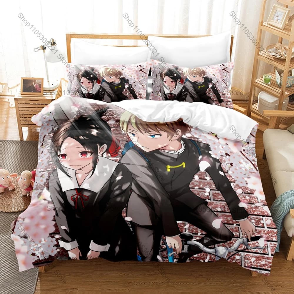 Kaguya-sama Love is War Anime Bedding Set 1 Duvet Cover + 2 Pillowcases Shinomiya Kaguya Student Council Bedroom Decor