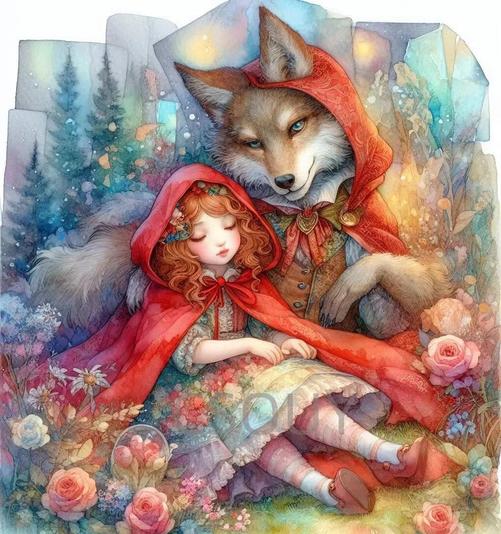 Lupo Cappello Rosso 5D 100% Fata Polvere Quadrato 5D Trapano Completo Fai Da Te Pittura Diamante Punto Croce di Cristallo Del Ricamo Mosaico Decor Needlewor