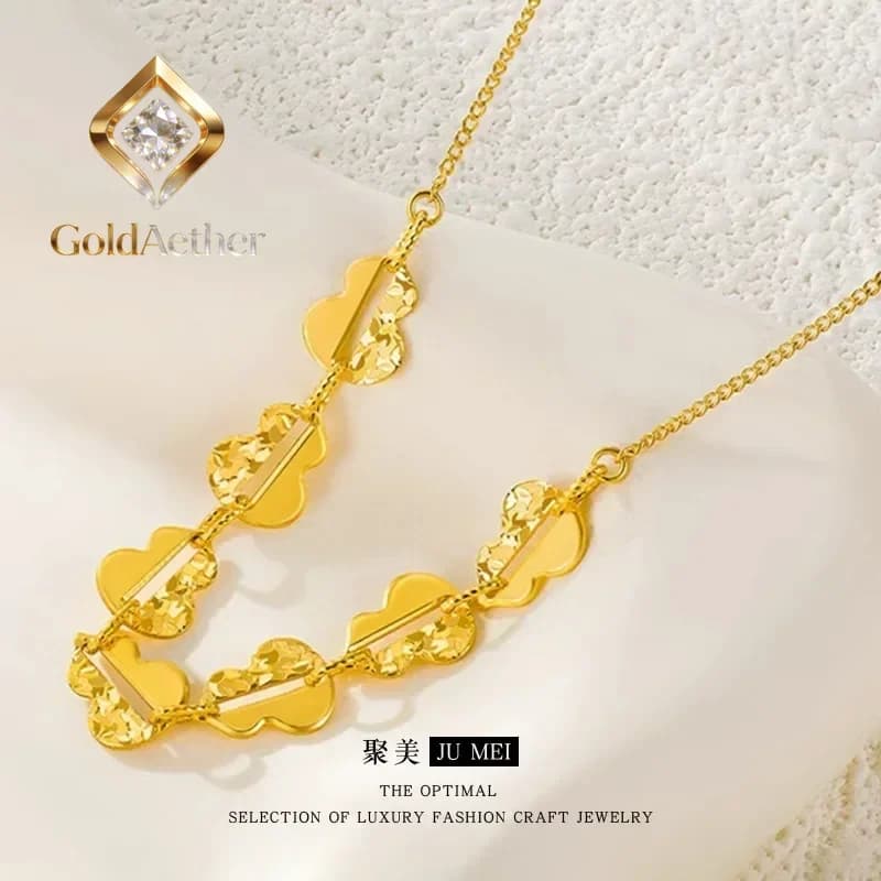 GoldAether Heavy Industry 9999 24K Vero Oro Effetto Ghiaccio Frantumato Collana e Bracciale Super Brillante Fulu Regalo