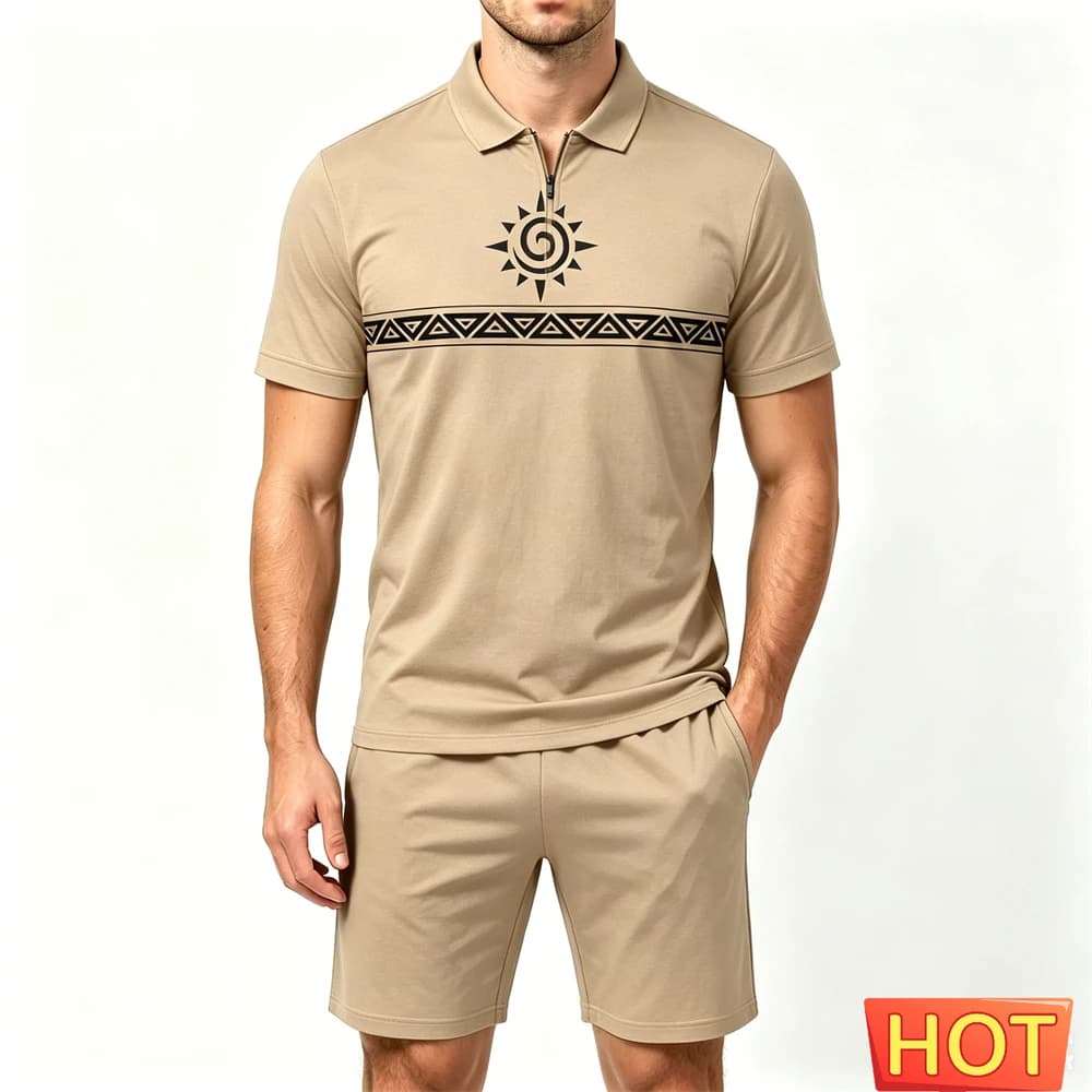Fashion Zip Polo Shirt Men's Set Summer Loose Short Sleeve Top and Shorts 2 Piece Casual Comfortable Man Outfit Hip Hop Clothing