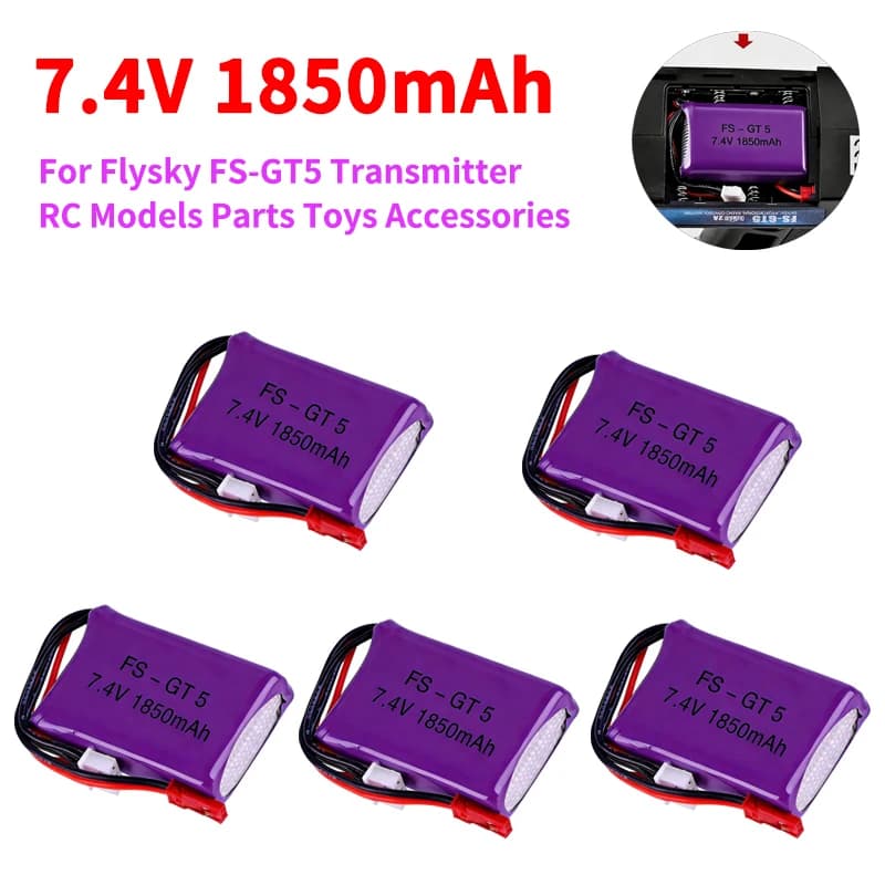 Batteria Lipo 7.4V 1850mAh per Trasmettitore Flysky FS-GT5, Ricambi per Modelli RC, Elicottero per MC6C MCE7 con Connettore JST, Batteria 7.4V