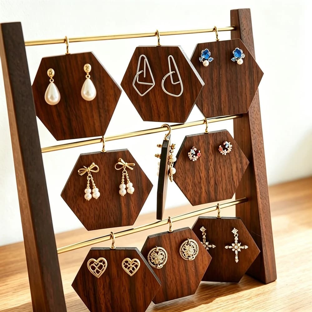 Earrings Storage Rack Walnut Wishing Brand Earrings Jewelry Stall Live Display Shooting Props Jewelry Display Holder