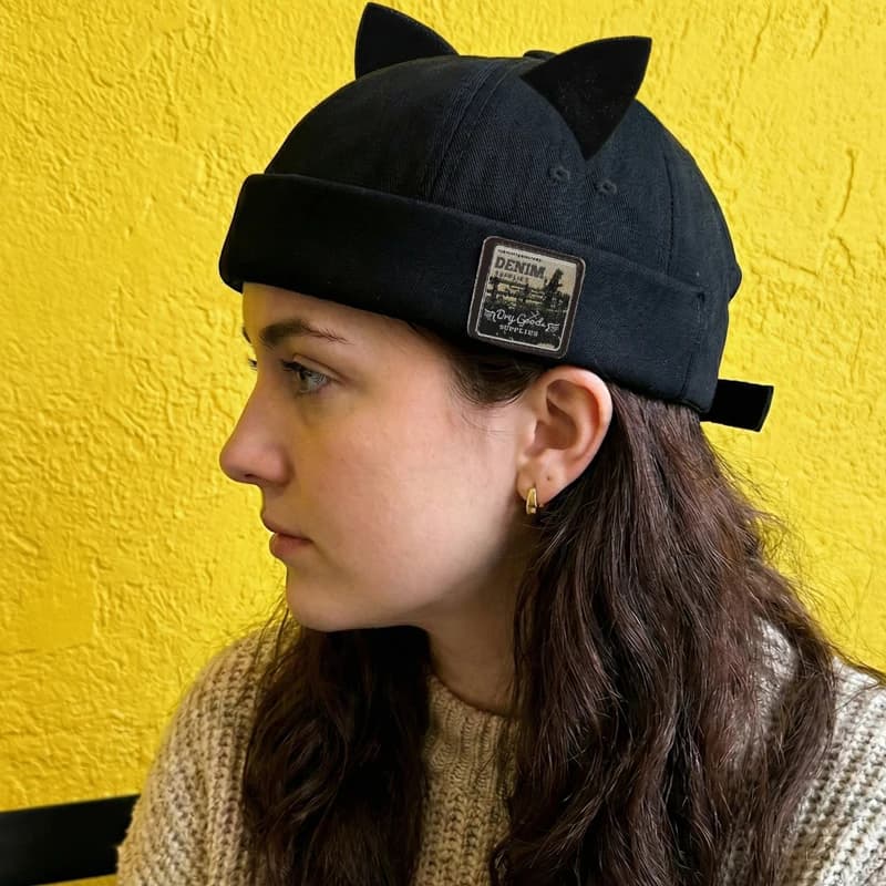 Cappello Docker con Orecchie da Gatto, Unisex, Regolabile, Traspirante, Stile Streetwear, Senza Visiera, Morbido, Cappello da Proprietario