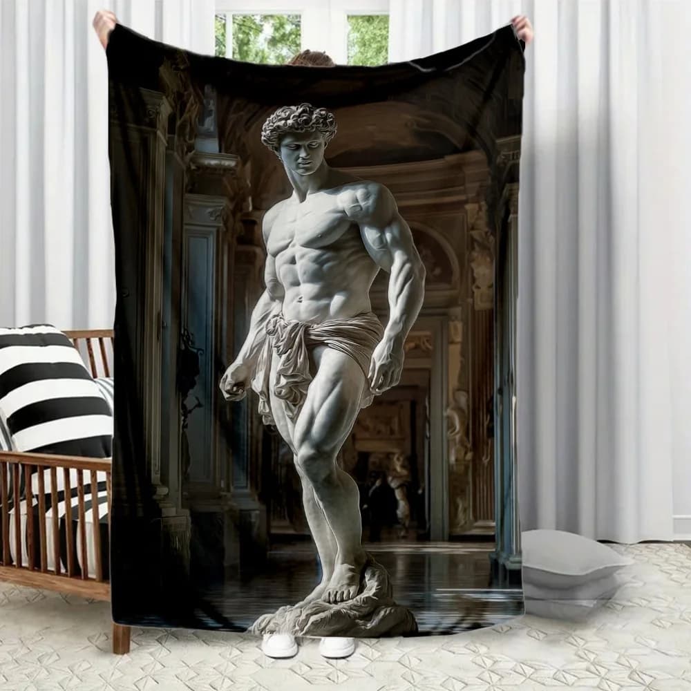 Michelangelo's design of David Flannel printed blanket suitable for all seasons suitable for living room office sofa and travel