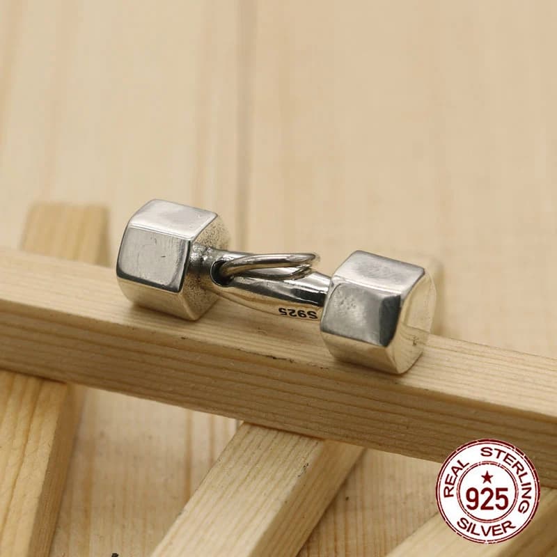 S925 Sterling Silver Pendant Fashionable Hip Hop Rock Fitness Dumbbell Barbell Style Personalized Handsome Jewelry Trendy