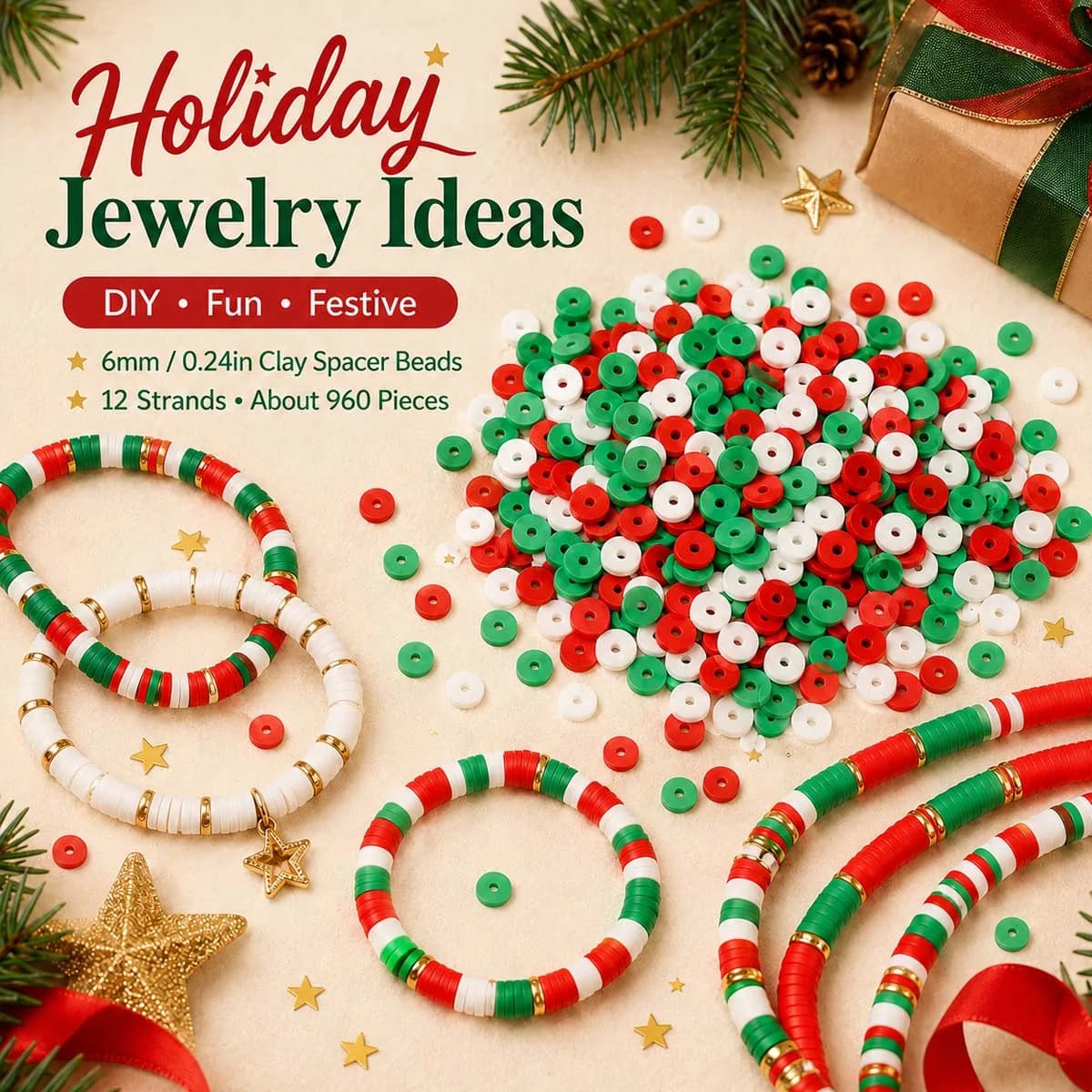 6mm 960-piece set of polymer clay discs in solid red green white handmade DIY jewelry Christmas party decorations and accessorie