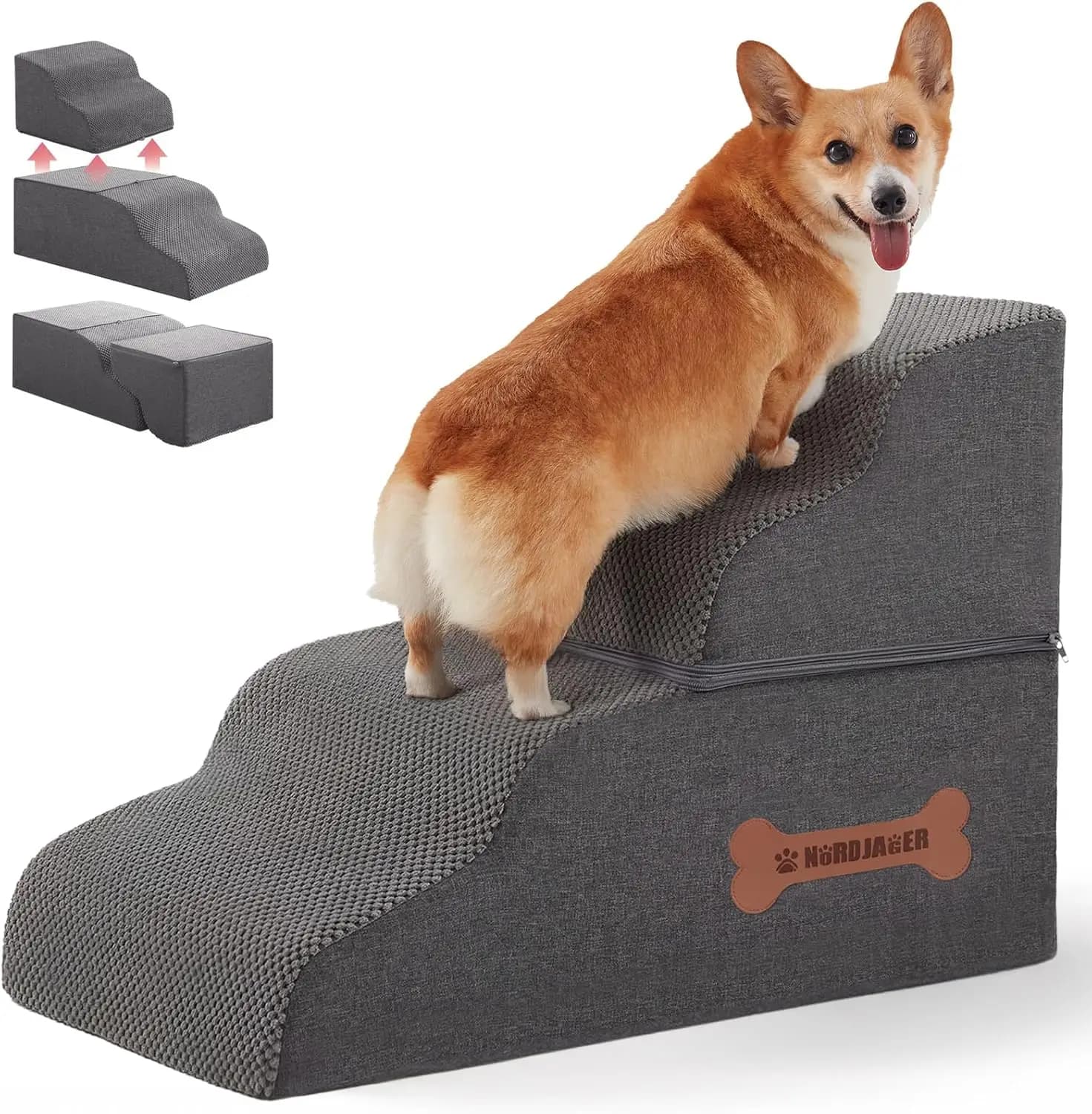 Dog Stairs 4 Steps for Small Dogs and Cats to Get on High Beds, Couch or Car, Pets Can Climb, Sit, Lie Down or Perch to Look Out
