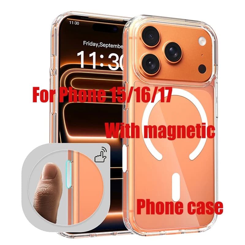Una custodia trasparente per telefono di spessore 1,5 mm, adatta per 17proMax, custodia magnetica per telefono adatta per 17pro/17pro Max, protezione anticaduta.