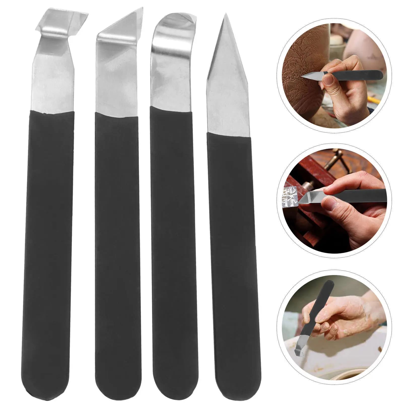Set di 4 coltelli da intaglio in acciaio inossidabile resistenti all'usura, strumenti per scultura in argilla per modellazione e sagomatura per artigiani