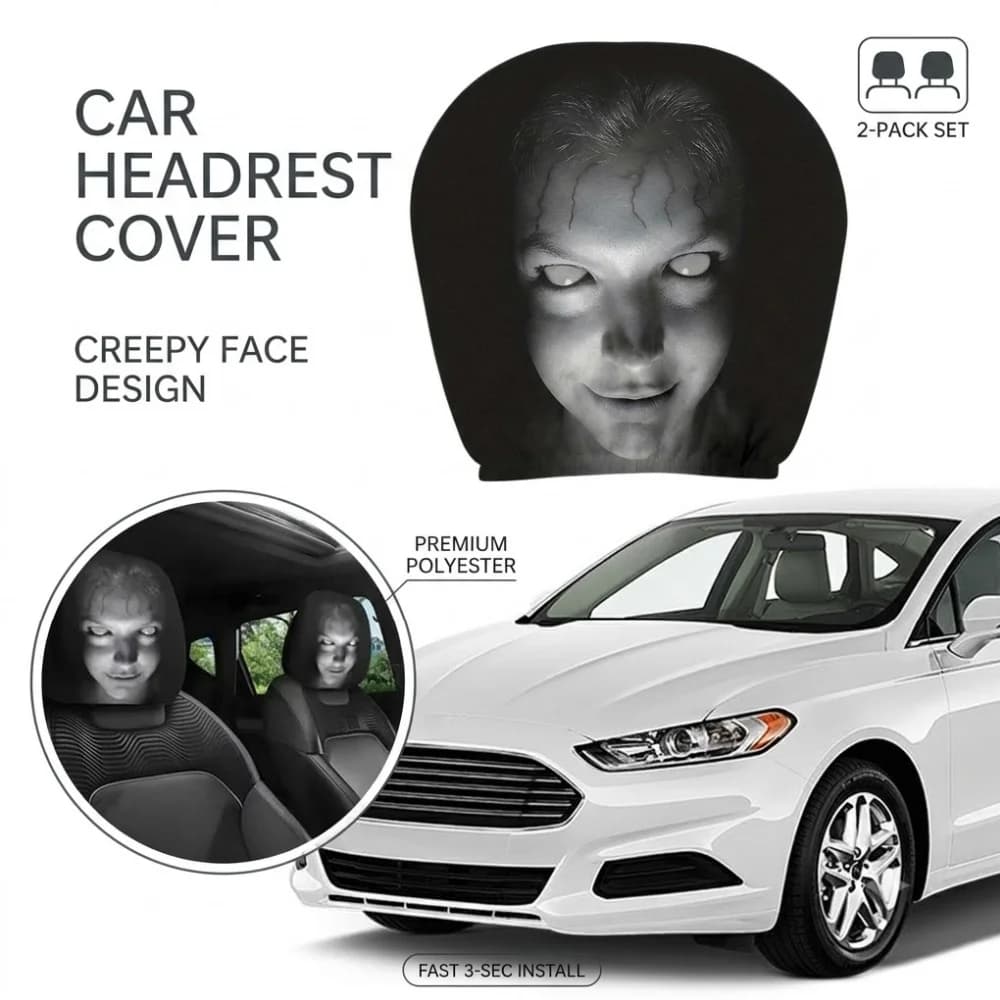 Halloween Horror Face Printing Car Headrest Covers Universal Elastic Car Seat Headrest Cover Dustproof Protective Sleeve