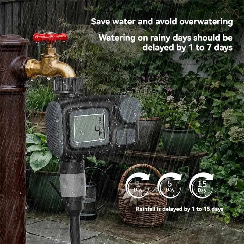 WORTHOWN-Rain Delay/Manual Automatic Drip Irrigation Sprinkler Timer Garden Hose Faucet Timer With US Watering Timer Function