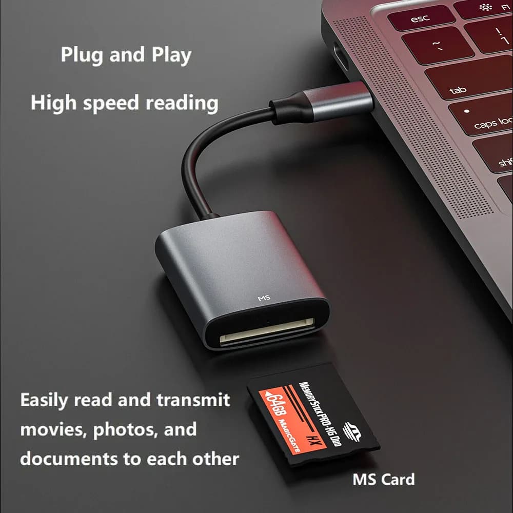 USB C MS Memory Stick Card Reader For MS PRO MS DUO, Adapter For iPhone 15 MacBook Tablet Old CCD Camera Photo Video Transfer