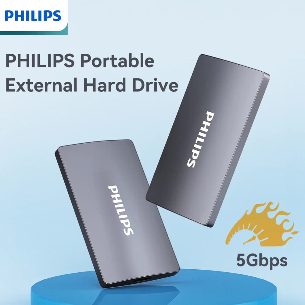 Philips Metal Portable External SSD 5Gbps Fast Transfer Multi Large Capacity Shock Resistant Storage Drive For Laptop Desktop PC