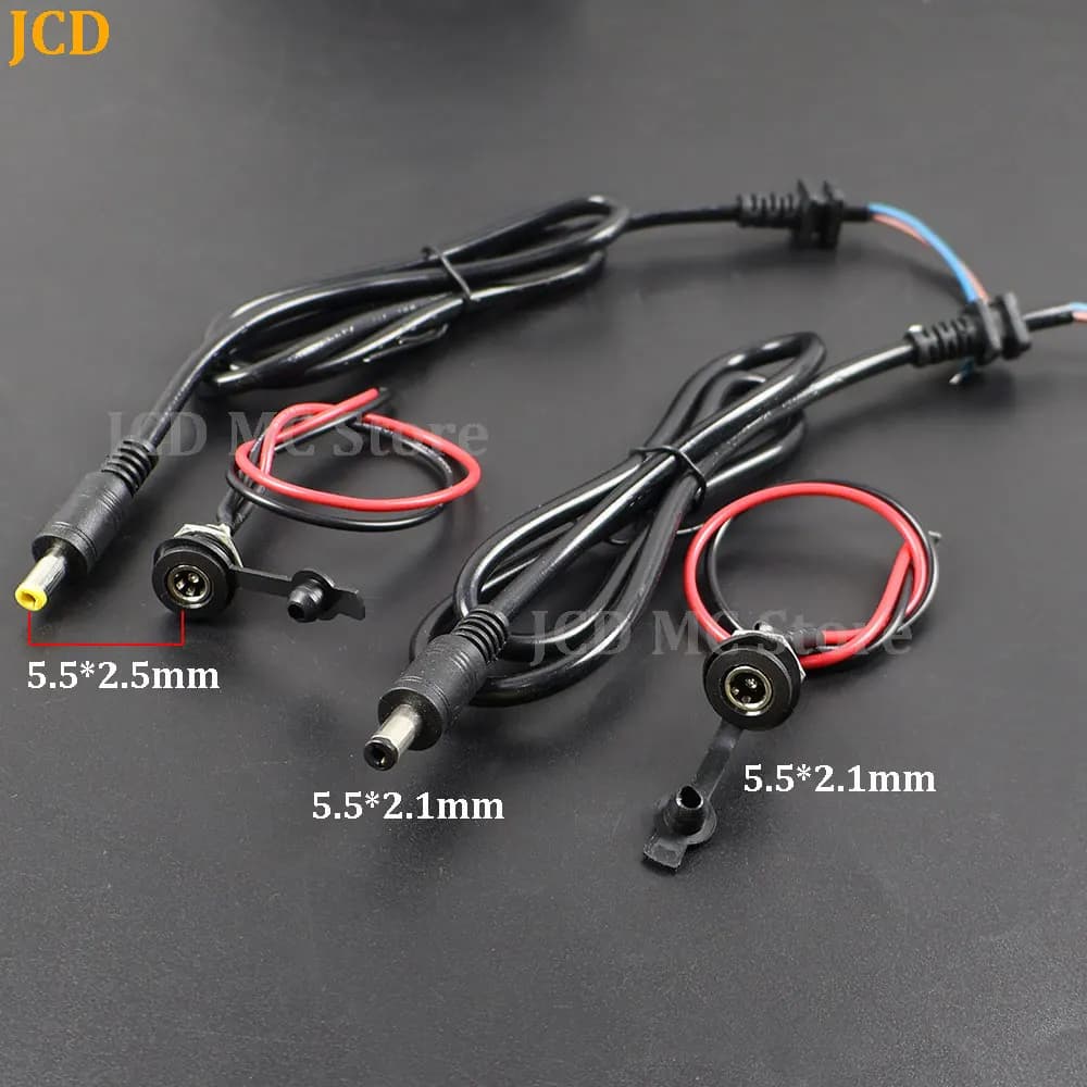 1PC DC Power Male Female Jack Connector 5.5 * 2.1 / 5.5*2.5mm DC Charging Socket Panel Mount With nut Wire Waterproof Cap