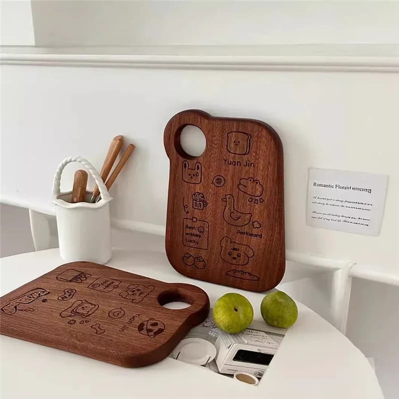 Cutting Board Cute Wooden Cheese Board Kitchen Accessories Vegetables Fruit Cutting Board Engraving Home Picnic Cafe Breadboard