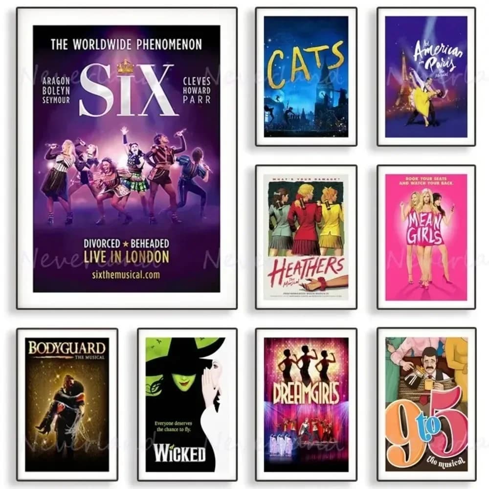 Vintage Broadway Musicals 'Dreamgirls', 'Six', 'Heathers' Poster Print Canvas Wall Art for Home Decor