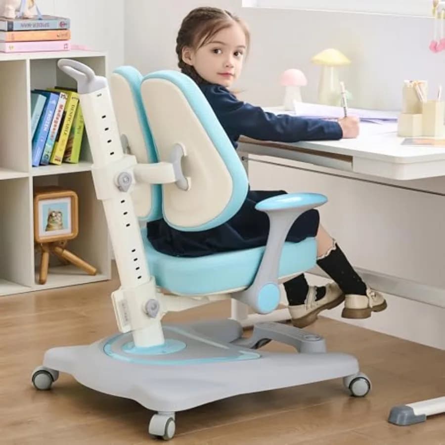 Sedia da scrivaniaSedia ergonomica: doppio supporto per schienale regolabile in altezza, multifunzionale per studio/lavoro/sala da pranzo, ideale per piccoli adulti