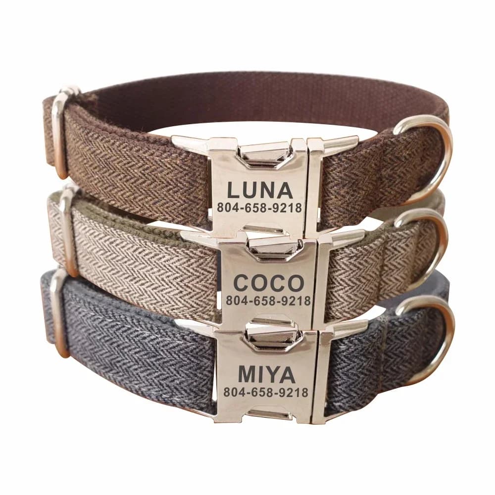 Collare per cani personalizzato Collari per animali domestici personalizzati Incisione gratuita ID Nome Tag Accessorio per animali Guinzaglio per collare per cuccioli in fibra spessa
