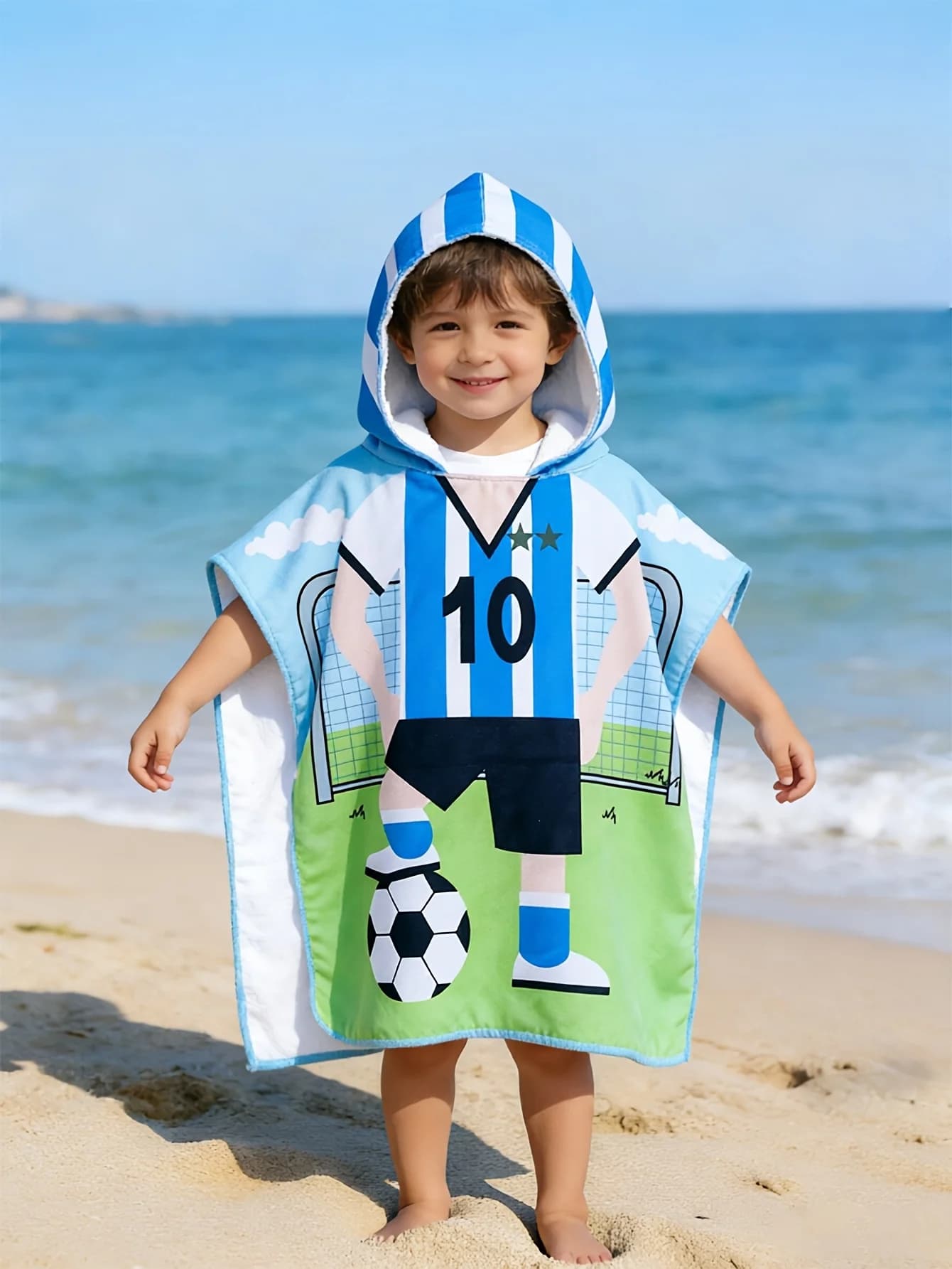 Accappatoio stampato con maglia da calcio n. 10, morbido e super assorbente, ideale per spiaggia, piscina, mare, campeggio, regalo per ragazzo o ragazza.