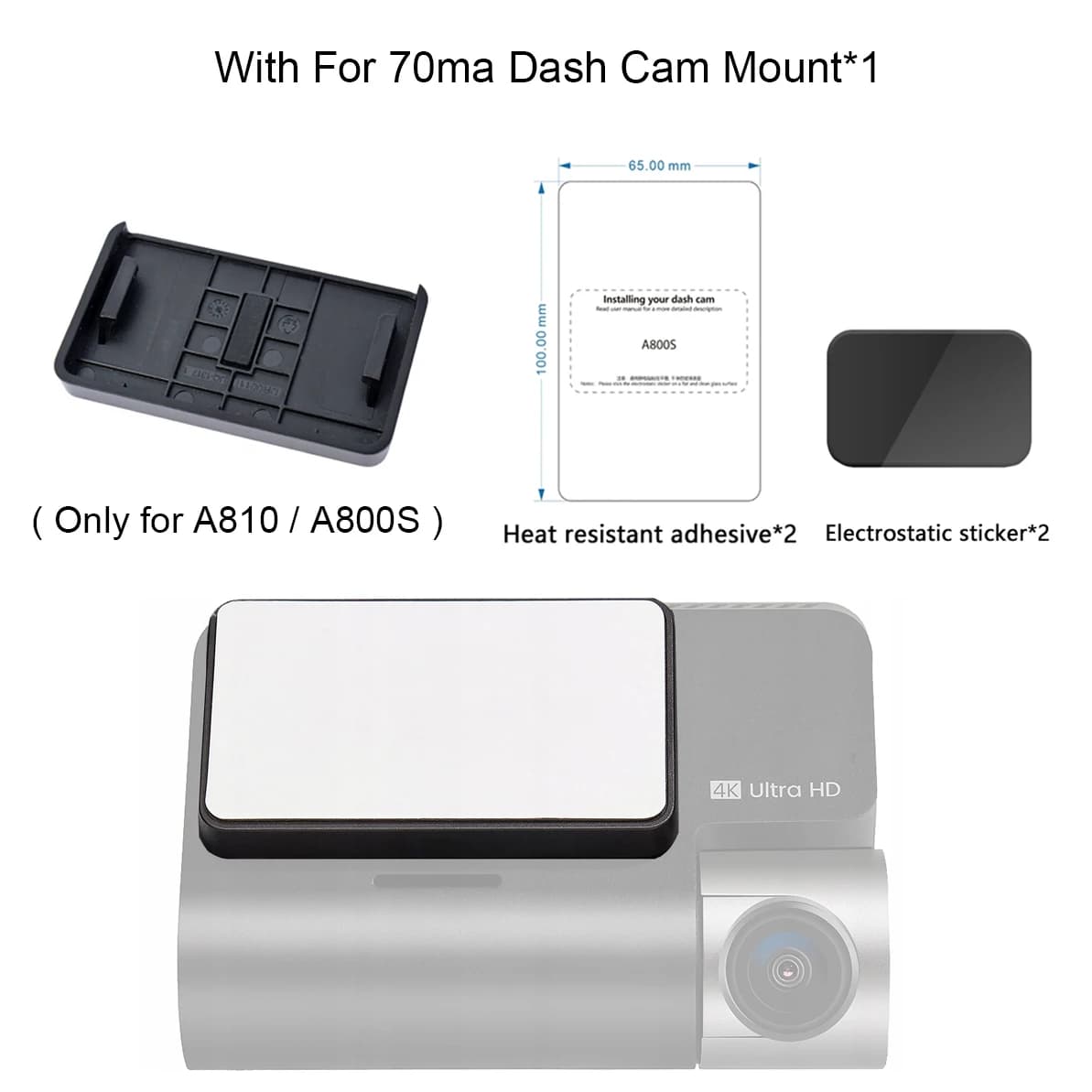 For 70mai Dash Cam Mount For 70mai Dash Cam A810 / A800S / A800se Support for 70mai A810 Auto DVR VHB Adhesive Support