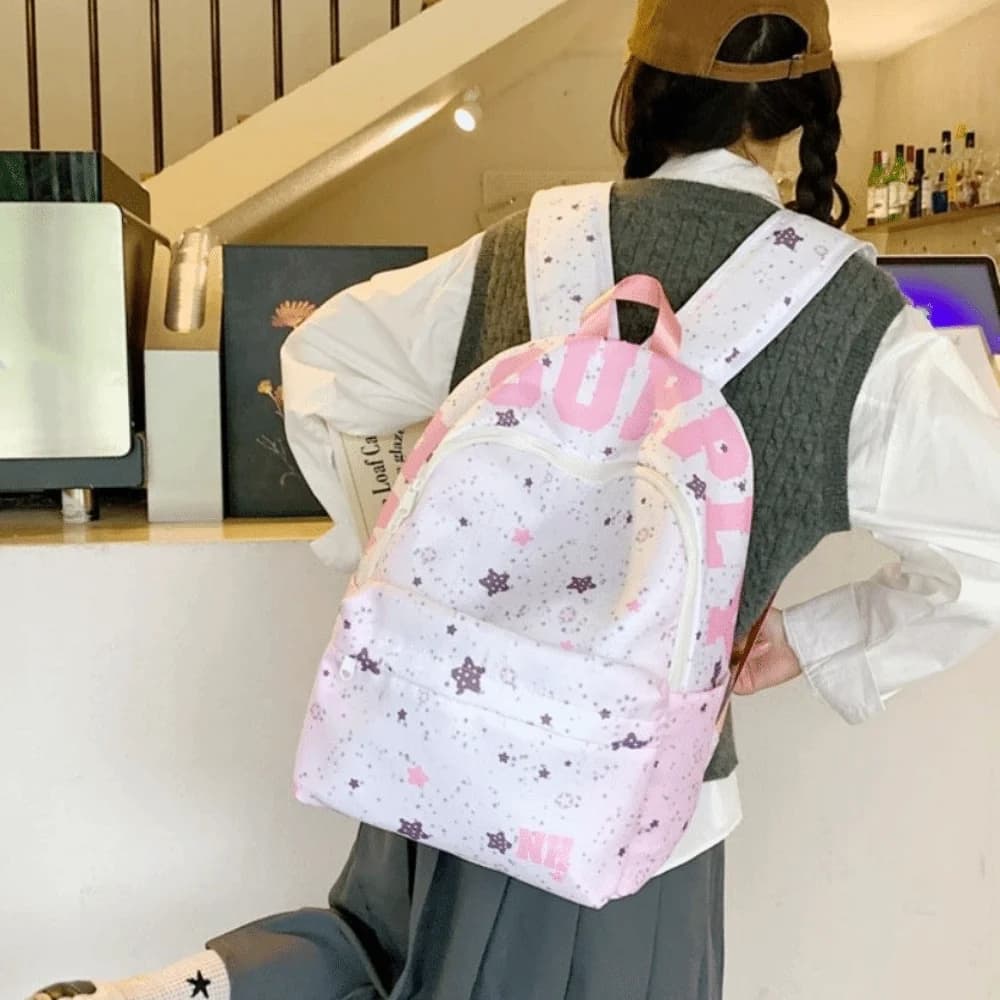 Zaino con Stampa a Lettere e Stelle, Leggero e Capiente in Tessuto Oxford, Stile Universitario e Coreano, Borsa Scolastica per Studenti, Uso Quotidiano