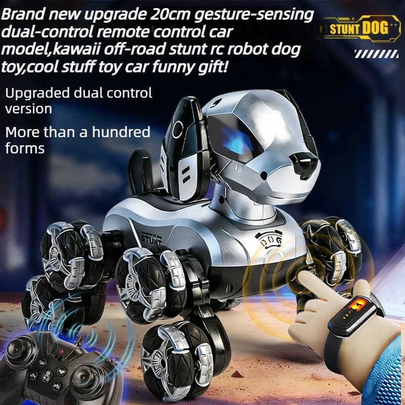 Regalo Divertente: Auto RC con Telaio Robot a 8 Ruote e Sensore di Gesti, Auto Telecomandata, Cane Robot RC Kawaii per Acrobazie, Giocattoli per Ragazzi