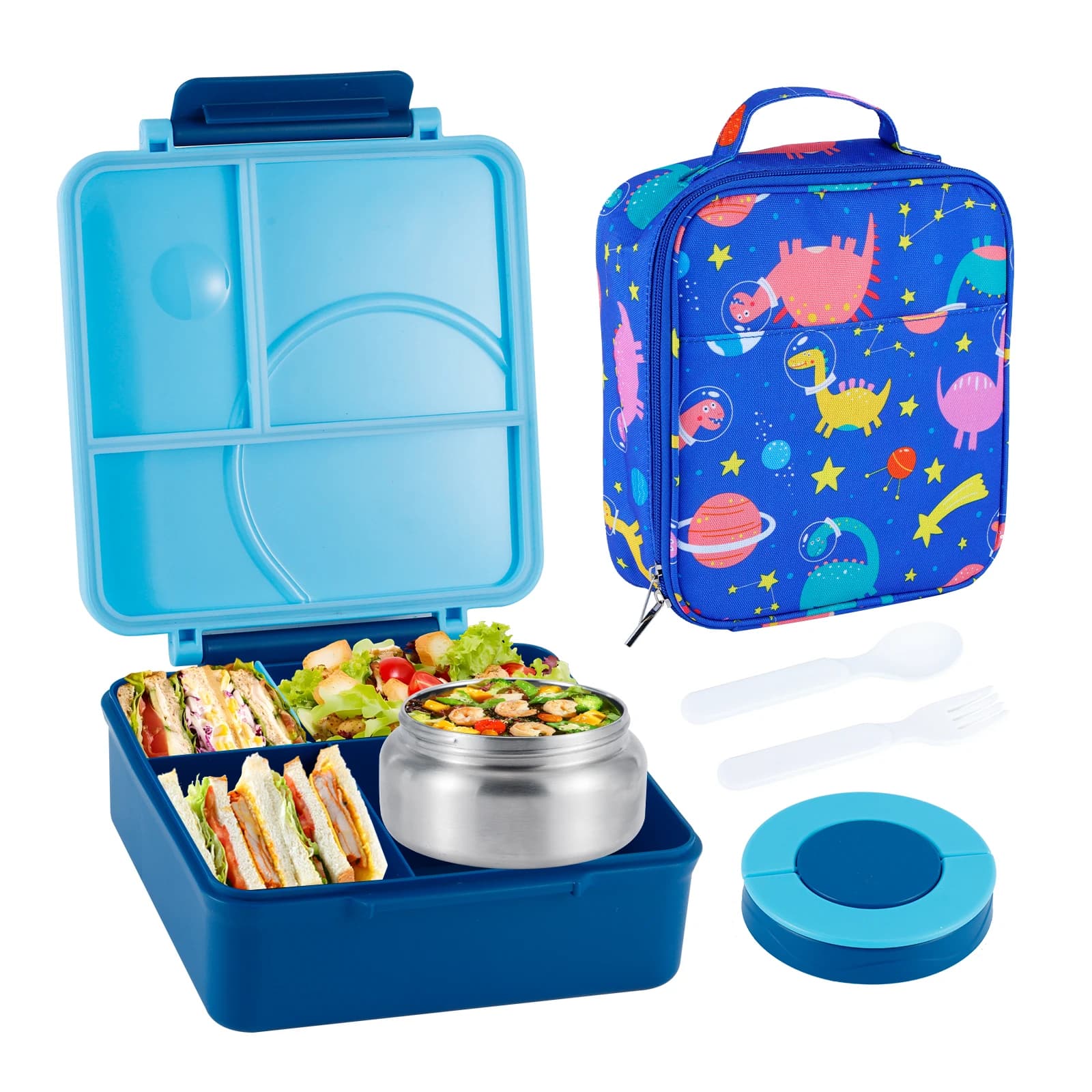 Set portapranzo Bento per bambini con zuppa termica da 8 once, contenitori per il pranzo a prova di perdite con 4 scomparti, barattolo termico per alimenti caldi per bambini e