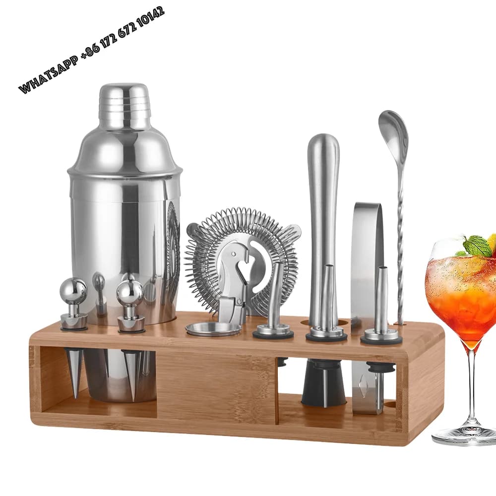 Kit Professionale per Cocktail Sostenibile da 700ml, 13 Pezzi in Acciaio Inox con Supporto