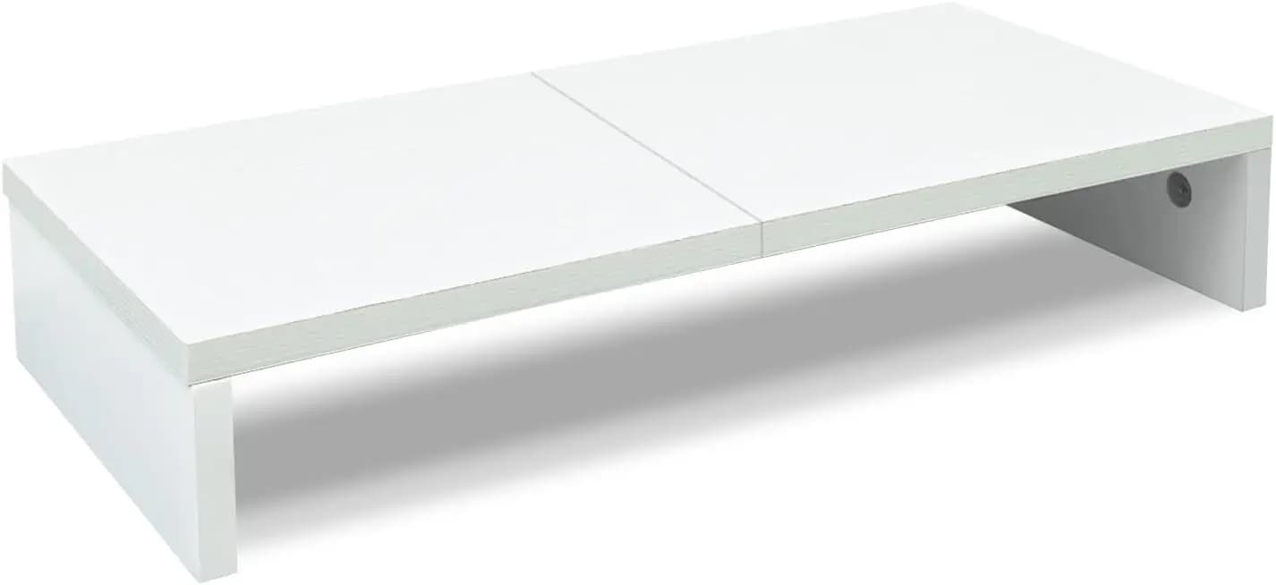 Supporto per Monitor in Legno Bianco da 20 Pollici con Vano Portaoggetti, Organizzatore Ergonomico da Scrivania per PC/TV/Laptop/Stampante